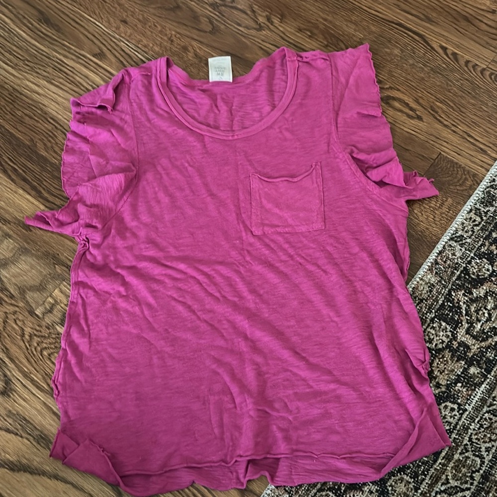We The Free, Free People Magenta Pocket Flutter Sleeve Top - XS